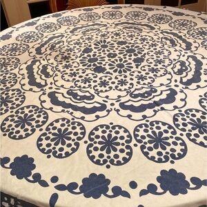 Anthropologie Navy and Cream 80” Round Tablecloth